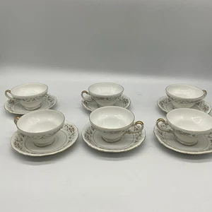 6 Vtg Gold China, Japan, Teacups & Saucers W/ Floral Pattern  - Picture 1 of 9