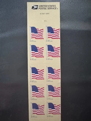 Scott #4190a American Flag Booklet Pane of 10 41¢ Stamps (2007) - Image 1 of 2
