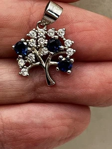 Colgante y pendientes redondos de árbol de plata 925 con zafiro simulado para mujer. NOTA - Imagen 1 de 5