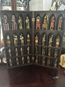 Vintage Wooden Folding Chess Set Crusades Figures See Pictures - Picture 1 of 6