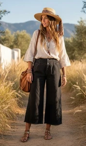 Free People Cropped Hose weites Bein ausgefranster Saum Größe 28 - Bild 1 von 5