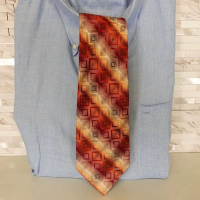 KENNETH COLE Tie Mens Designer  Ombre Yellow Orange Geometric Square Silk Dress - Image 1 of 4