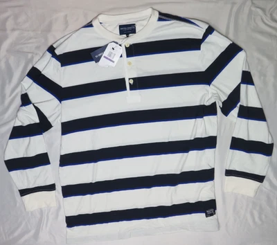 NAUTICA JEANS CO PARA HOMBRE 2XL HENLEY AZUL BLANCO RAYAS 3 BOTONES MANGA LARGA NUEVO CON ETIQUETAS Foto 1 de 4