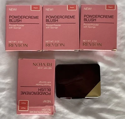 4 Compact Revlon Powdercreme Blush With Sponge Peach 0.2 Oz READ - Image 1 of 3