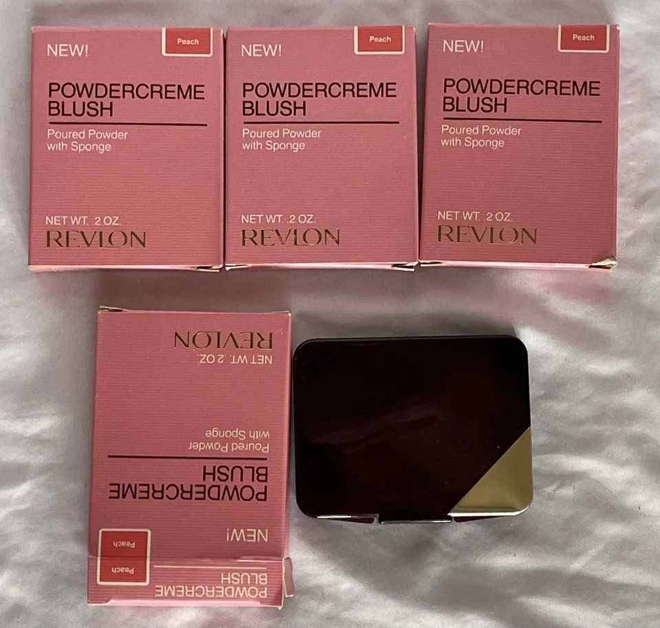 4 Compact Revlon Powdercreme Blush With Sponge Peach 0.2 Oz READ - Image 1 of 3