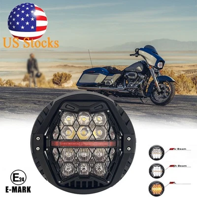 Conjunto de faros LED ámbar DRL 7 para Harley Touring Street Glide 14-23 pulgadas  Foto 1 de 4