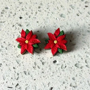 Vintage Festive Poinsettia Flower Shank Button Set for Holiday Crafts 2 Pieces - Picture 1 of 4