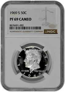1969 S 50C Proof Kennedy Half Dollar NGC Graded PF 69 Cameo - Picture 1 of 2