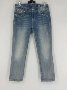 Pantalones de mezclilla Miss Me azul lavado claro estándar recortados adornados para mujer talla 27 - Imagen 1 de 15