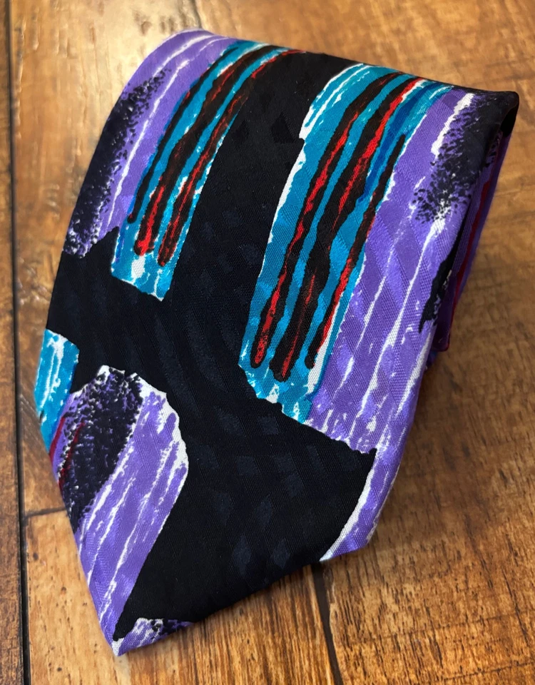 Corbata ancha LDM Italia vintage abstracta años 90 100 % seda hecha en Italia Foto 1 de 4