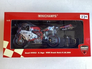 Minichamps modello 1:12 Ducati 999F03 N.Haga WSBK Brands Hatch 2004 IMBALLO ORIGINALE nuovo! - Foto 1 di 6