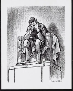 Vintage Mauldin Litho Weeping Lincoln John F Kennedy 1963 Chicago Caxton RARE - Picture 1 of 3