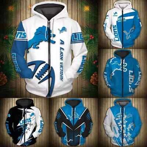 Detroit Team Men's Hoodie Sweatshirt Zip Up Hooded Sports Jacket Outwear - Picture 1 of 17