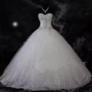 Vestidos de novia de lujo con estrás vestido de baile novia matrimonio sin tirantes brillantes - Imagen 1 de 9