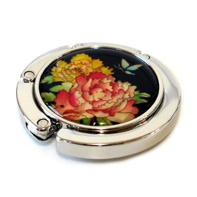  Madreperla Flor Roja Plegable Cartera Bolso Caddy Bolso de Mano Soporte Gancho para Colgar Foto 1 de 4