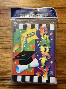NEW NOS Vintage Amscan Lot of 20 Colorful Graduation Party Invitations Cards - Picture 1 of 3