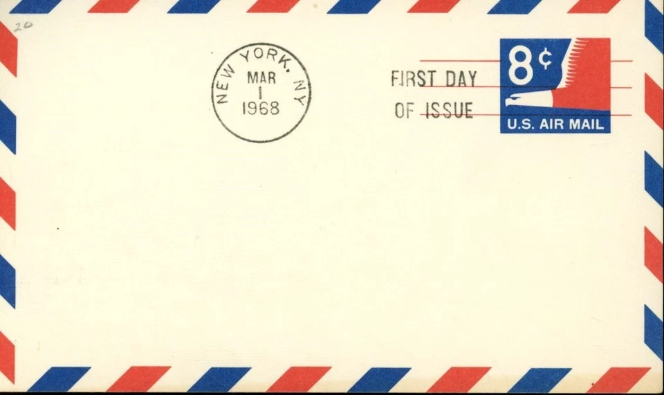 1968 NEW YORK FDC 8 CENT AIR MAIL POSTAL CARD - Image 1 of 2