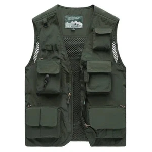 Mens Cargo Multi Pocket Utility Vest Fishing Hiking Camping Gilet Waistcoat Tops - Picture 1 of 28