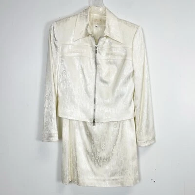 Костюм юбка из двух частей Alberto Makali винтажный женский размер 4 цвет слоновой кости с узором США - Изображение 1 из 4