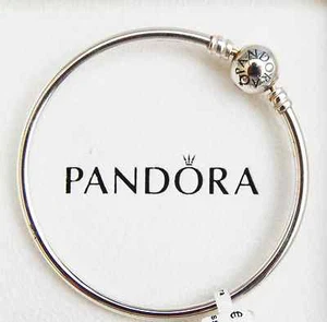 Genuine Pandora Sterling Silver Bangle with Logo Clip 17cm - 590713-17 - Picture 1 of 1