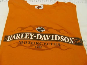 HARLEY DAVIDSON Tee Long Sleeve Orange Las Vegas Nevada EUC - Picture 1 of 5