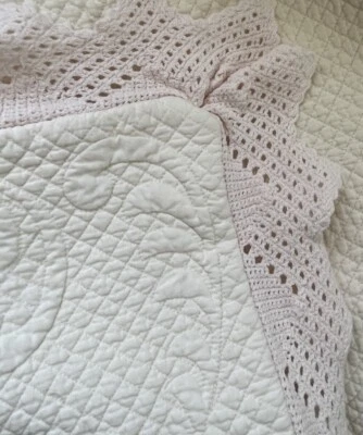 Ralph Lauren Crema Shabby Chic Acolchado Rosa Crochet Borde de Encaje Almohada Falsa Foto 1 de 4