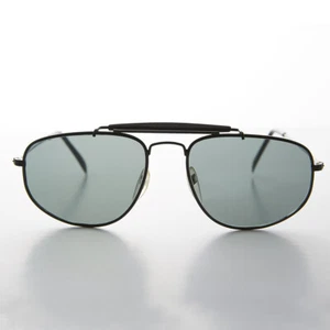 Black Square Aviator with Brow Bar and Glass Lens Vintage Sunglass - Dusty - Picture 1 of 3