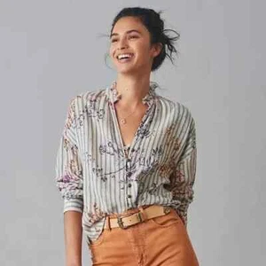 Anthropologie Pilcro The Tavi Buttondown gestreifte geblümte Bluse Petite XS PXS - Bild 1 von 4