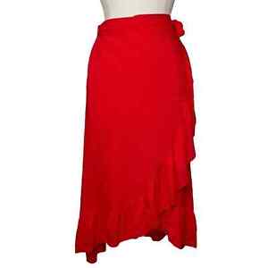 Kate Spade New York Ruffle Trim Cover Up Wrap Skirt in Cherry Red Womens Medium