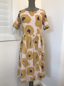 Obus mustard black abstract cotton bamboo a line dress pockets size 1 - Picture 1 of 13