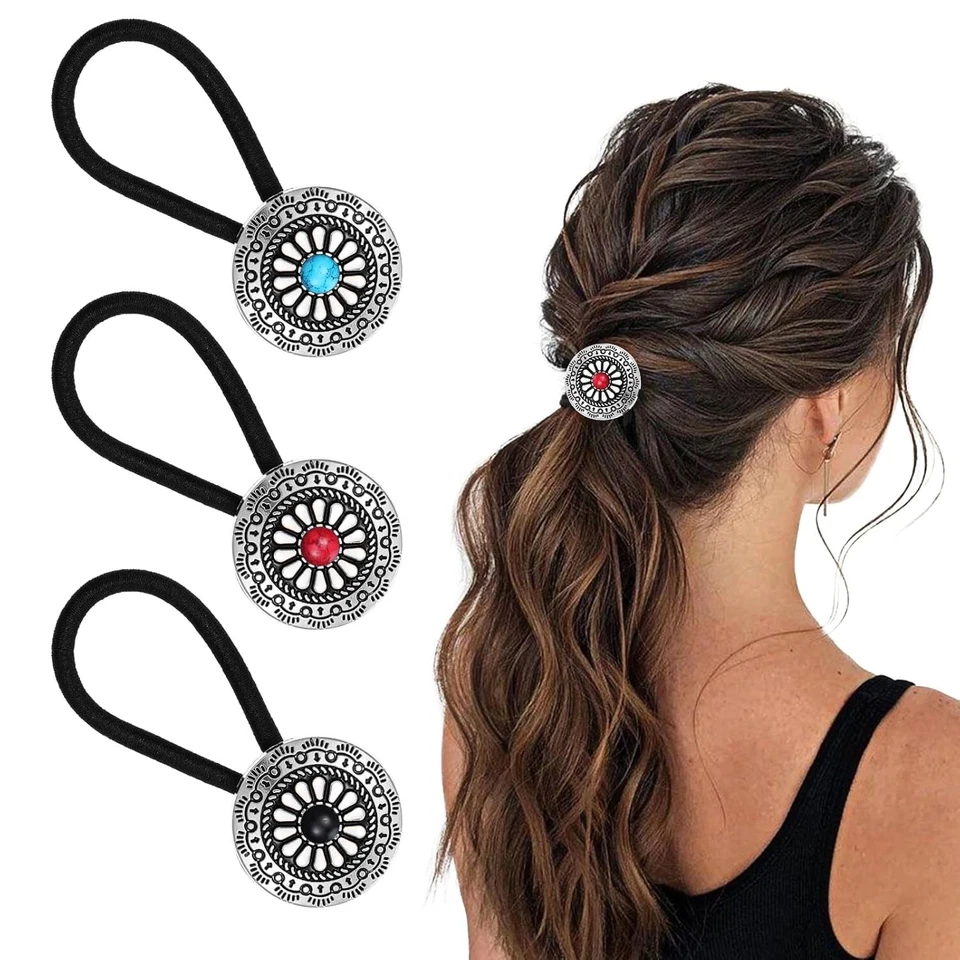 3Pcs Western Ponytail Holders Metal Boho Hair Ties Vintage Ponytail Accessorie