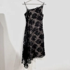 BCBGMaxAzria Lace Tulle Black Beige Uneven Slip Dress Strap Zip Y2K, Women Small - Picture 1 of 8