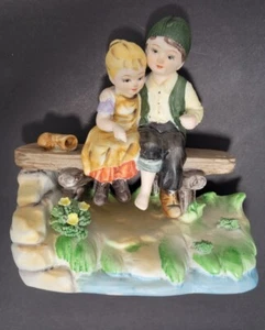 Vintage Figurine Girl and Boy on Bench Japan 1950’s - Picture 1 of 11