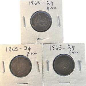 New Listing(3) - 1865 Two 2 Cent Pieces United States Coin LOT