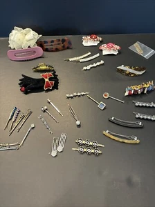Vintage Hair Barrettes Pins Lot Unmarked And Marked Taiwan Korea Rhinestone - Picture 1 of 24