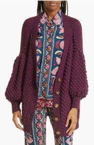 Neu mit Etikett $ 295 Farm Rio Dots Popcorn Strick Baumwoll-Cardigan in Lila, Größe Large! - Bild 1 von 7