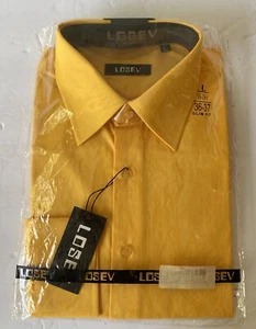 LOSEV Mens Yellow Button Shirt Size L NEW slim fit 16/16.5; 36-37 Full sleeves - Picture 1 of 3