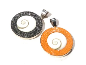 Bijou argent 925 authentique pendentif galuchat Oeil de Ste Lucie  - Picture 1 of 2