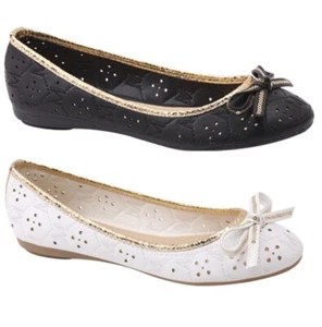 NUEVO Forro dorado de punto plano de ballet para mujer con lazo delantero blanco y negro 5,5 - 10 - Imagen 1 de 3