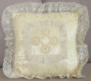 Vintage Crème Satin and Lace Wedding Ring Pillow, 15”X15”