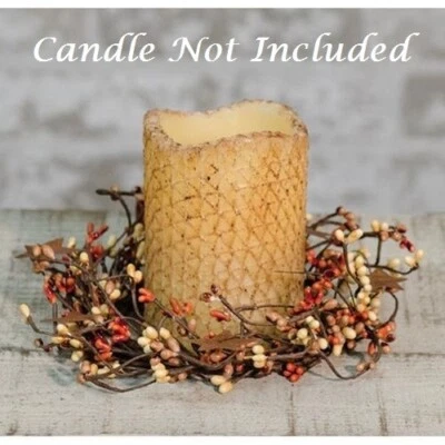 NUEVO Anillo Vela Corona Bayas Especias Calabaza Estrellas 4" Butternut Crema Naranja Pipa Foto 1 de 2