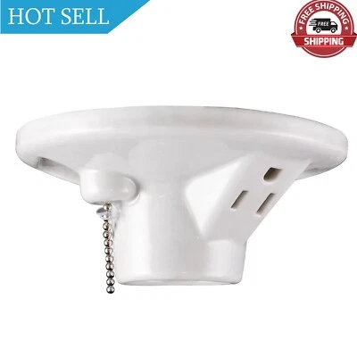 UltraPro Porcelain Light Socket with Outlet and Pull Chain Light Fixture