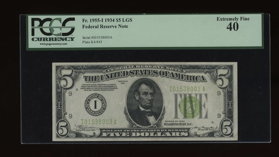 DBR 1934 $5 LGS FRN Minneapolis Fr. 1955-Ilgs PCGS XF-40 Serial I01538003A - Image 1 of 2