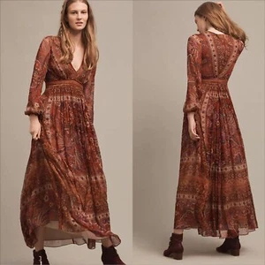 Anthropologie Ranna Gill Ceret Maxi Dress Size 2 Boho Floral Paisley Western - Picture 1 of 9