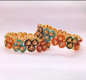 Gold-plated multi coloured adjustable bangles, Indian/Pakistani bangles - Picture 1 of 1