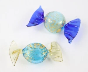 Two Murano hand blown gold spackled glass candy - Picture 1 of 4
