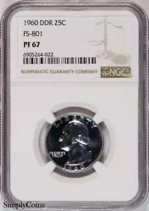 1960 Washington Quarter Proof DDR FS-801 NGC PF67 US Silver Coin 25c - Picture 1 of 2