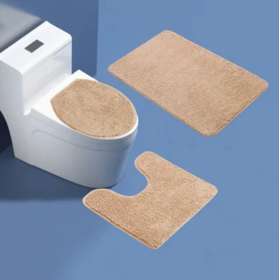 Tapete de banheiro sólido 3 peças tapete de contorno antiderrapante conjunto com tampa de vaso sanitário - Imagem 1 de 4