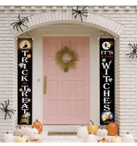 halloween decorations outdoor trick or treat banners hanging sign front door - Picture 1 of 6