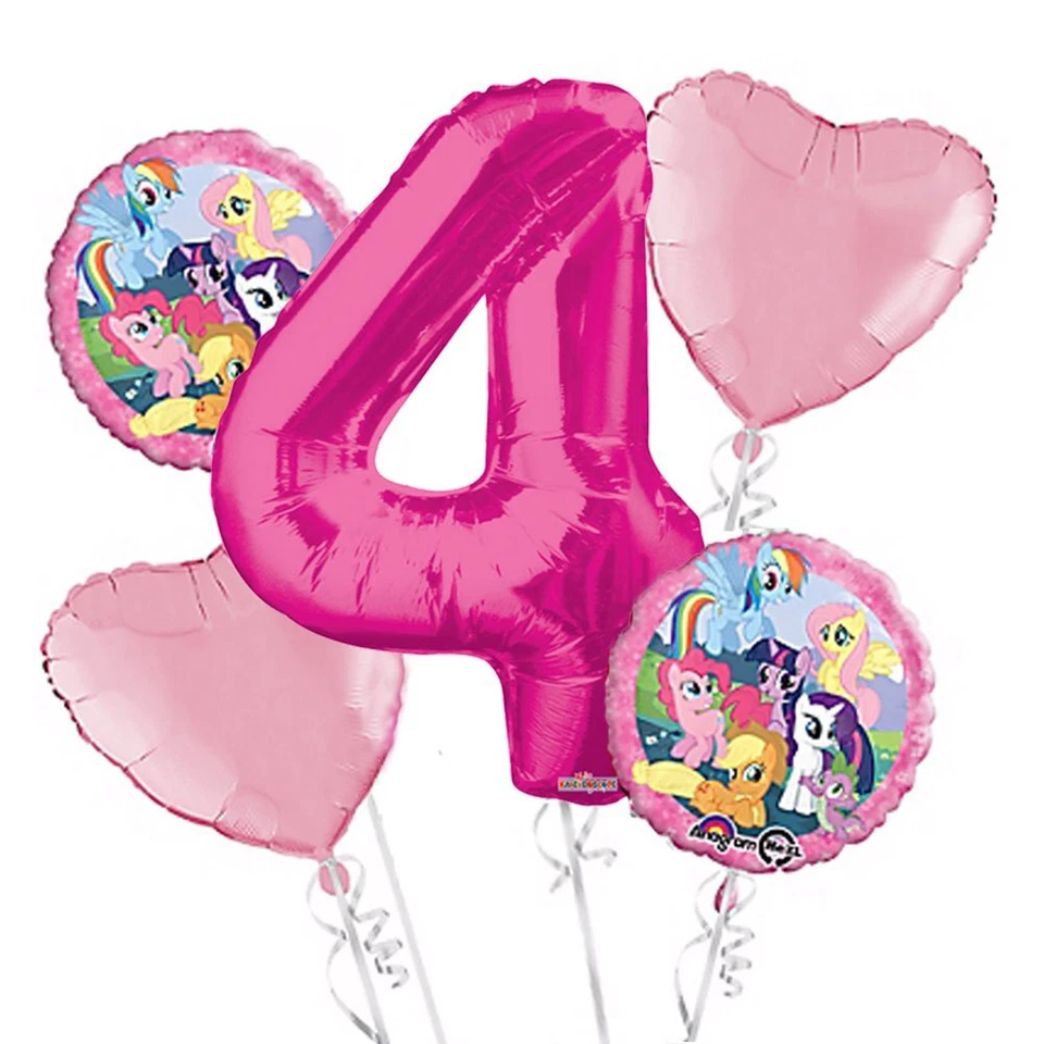 Buquê de balão My Little Pony 4º aniversário 5 peças - Suprimentos para festa rosa - Imagem 1 de 1